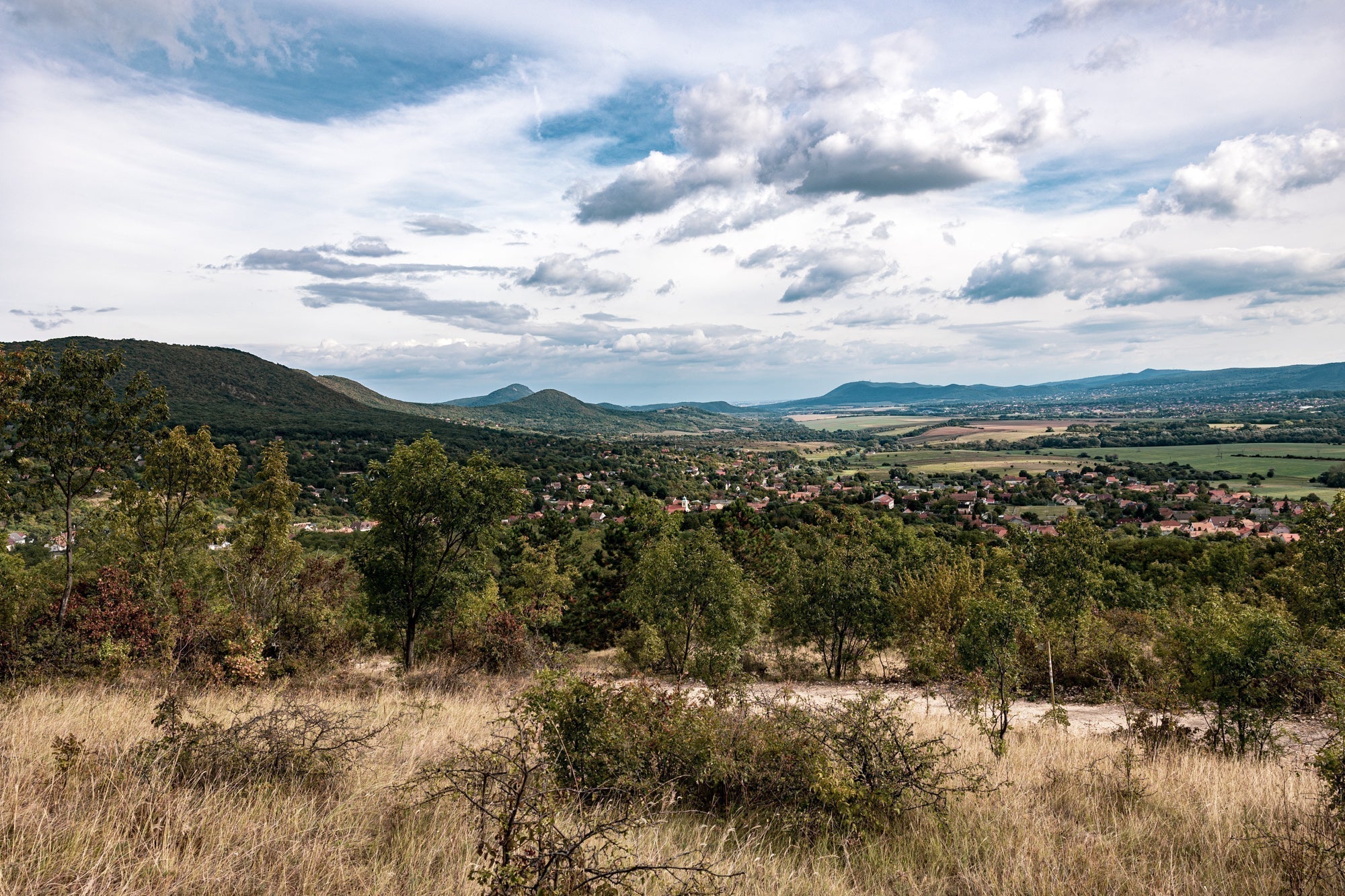 view of the Pilis and Buda Hills with clouds